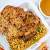 Chicken Egg Foo Young鸡元旦 · Served with white rice and gravy. With fried rice 2.00 extra or noodles $3.00 extra