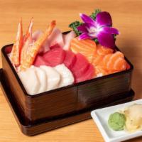 Sashimi Don · assorted fresh fish (chef choice) bottom sushi rice, traditional box.