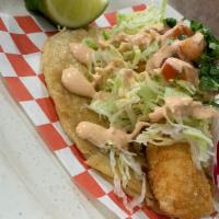 Taco Shrimp · Soft corn tortilla topped with lettuce, pico de gallo mand our homemade chipotle mayo.