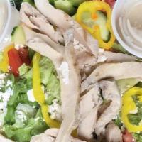 Metro Delight Salad · Garden fresh romaine and iceberg lettuce with marinated grilled chicken breast, ruby red tom...
