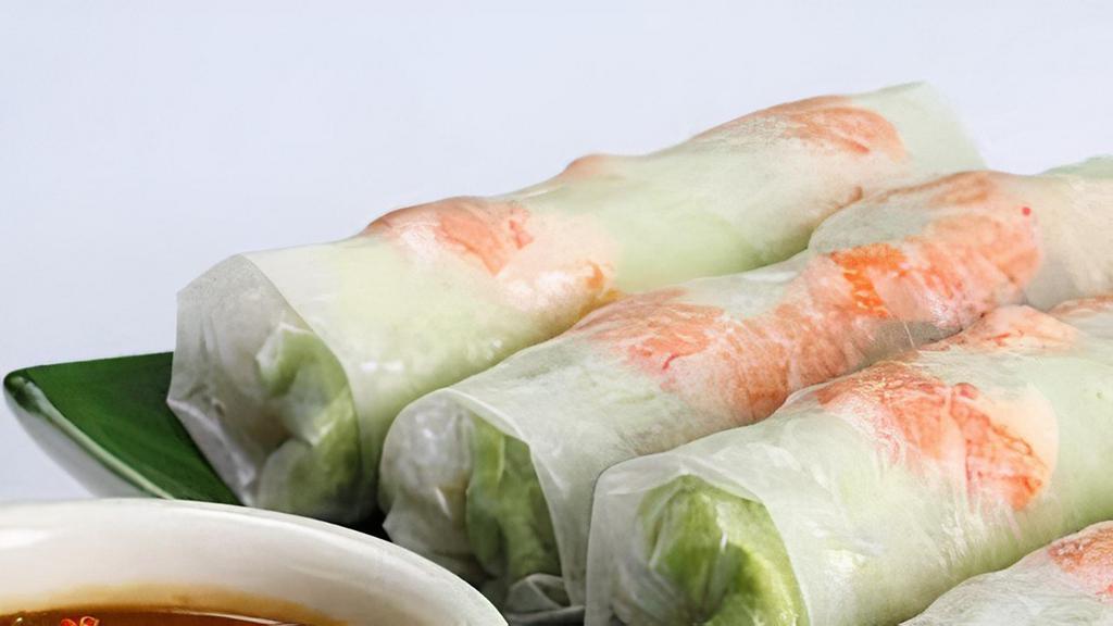 Spring Rolls (2) · fresh spring rolls, basil, lettuce, noodle, pork and shrimp served with peanut sauce
