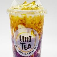 Ube Brown Sugar Swirl · The combination of our favorite Ube and Brown Sugar with fresh milk; topped with cheese crea...