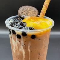 Hello Milo · Ice chocolate drink with Milo, boba, pudding, oreo cookie, wafer roll and condensed milk. 24oz