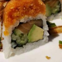  Minnehaha Roll (8) · Salmon, avocado, cucumber and spicy tuna topped with fried onion, cilantro and jalapeno with...