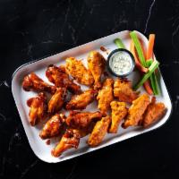 The Sweet (Or Spicy!) Sixteen · A 16 count order of wings in 2 different flavors, with 2 Fries and 2 Drinks. Comes with Ranc...