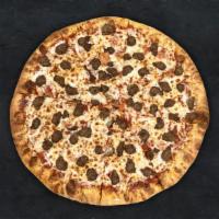 Savory Sausage Pizza · Tasty sausage on top of our red sauce, cheese blend, and garlic butter crust.