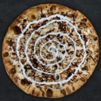 Chicken Bacon Ranch Pizza · This pizza has a ranch sauce with our garlic butter crust, chicken, bacon, cheese blend, and...