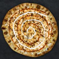 Circle The Wagons Pizza · Our take on the buffalo chicken pizza. This pie has a buffalo white sauce, cheese blend, buf...