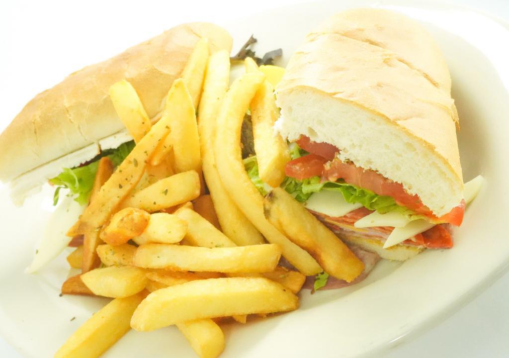 Italian Hoagie · Layers of ham, pepperoni, Canadian bacon, cheddar cheese, lettuce, tomato on a hoagie roll