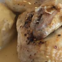 Roast Chicken · 1/2 chicken served with stuffing, choice potato and vegetable of the day. Choice salad or Co...