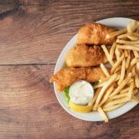 Fish & Chip · (3) piece cod deep fried with choice potato.  Served with choice side salad or Cole slaw.