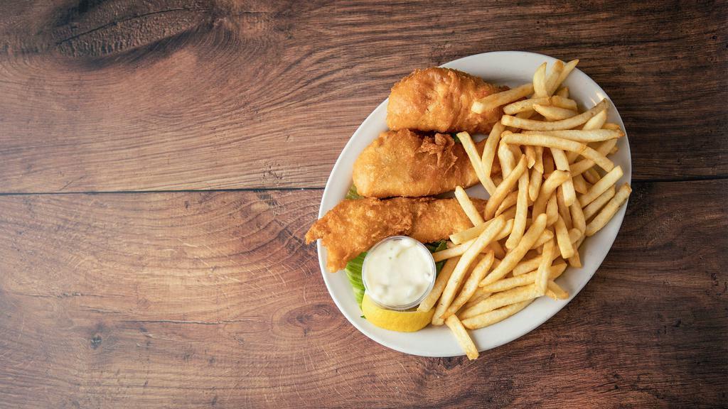 Fish & Chip · (3) piece cod deep fried with choice potato.  Served with choice side salad or Cole slaw.