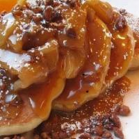 Apple Pecan Pancakes · Topped with caramelized apples and roasted pecans