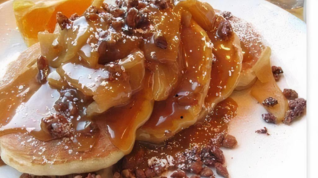 Apple Pecan Pancakes · Topped with caramelized apples and roasted pecans