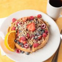 Berry Berry Waffle · Topped with blueberries, strawberries and all-natural granola