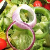 Tossed Salad · Fresh cut lettuce, tomatoes, cucumbers, carrots and red onions. choice of dressing on the si...