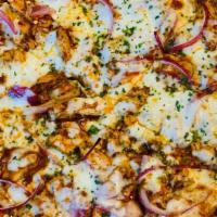 Nashville Hot Chicken Pizza · Nashville Hot Sauce base with sliced grilled Chicken Breast, and Red Onion.