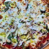 Vegetarian Pizza · Green Pepper, Red Onion, Spinach, Mushrooms