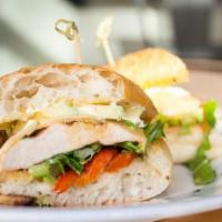 Grilled Chicken Sandwich · Grilled Chicken Breast, Smoked Gouda, Garlic Aioli, Avocado, Roasted Red Pepper, & Lettuce s...