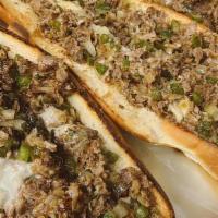 Philly Steak (Sandwich) · Cheese, onion, green peppers, mayo.