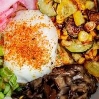 Maitake Abura Ramen · brothless ramen, maitake mushroom, chili oil, ponzu, mushroom oil, roasted vegetables, pickl...