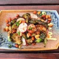 Brussels Sprouts · wasabi honey fried sprouts, radish, spicy peanuts, scallion, qp mayo, togarashi
