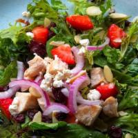 Chicken Strawberry Salad · Most Popular. Gluten free dressing, white meat chicken, house salad, fresh strawberries, and...
