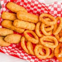 Mozzarella Sticks (6 Pc) · Deep fried cheese sticks. Crispy on the outside, gooey on the inside. Served with a side of ...