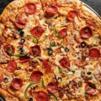 Goci · pepperoni, sausage, ham, bacon, onion, bell peppers, fresh mushrooms, and black olives. A fa...