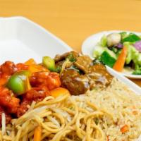 3-Entrees Combo Plate · Served with fried rice or chow mein.