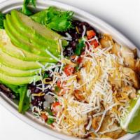 Rio Grilled Chicken Bowl (Organic) · Grilled chicken seasoned with lime served over Spanish rice, black beans, pico the gallo, sp...