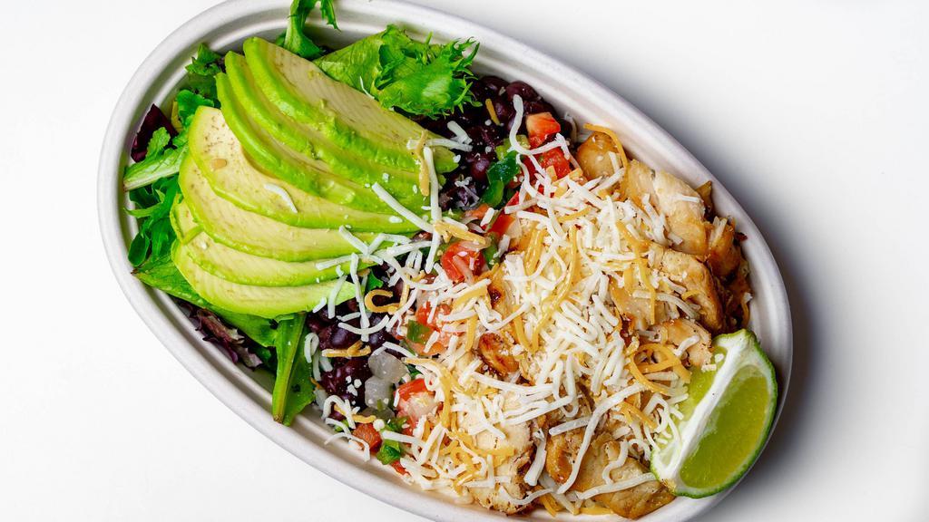 Rio Grilled Chicken Bowl (Organic) · Grilled chicken seasoned with lime served over Spanish rice, black beans, pico the gallo, spring mix,lime, and avocado.