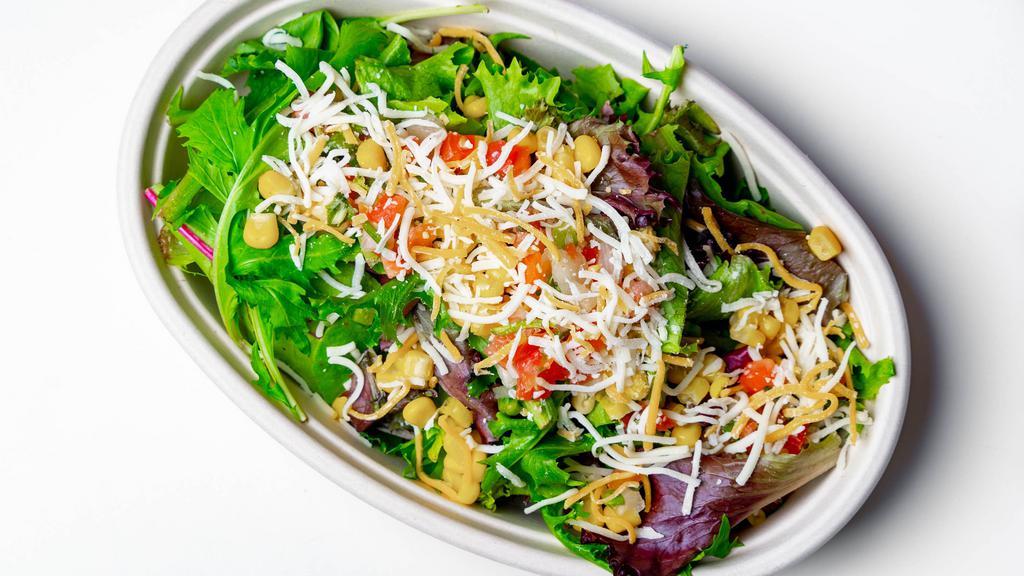 Vegetarian Bowl  · Spring mix, rice, beans, onion, tomato, avocado, guacamole, corn & cheese.
Spicy sauce upon request.