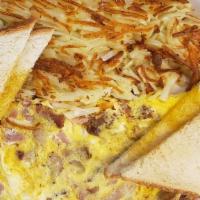All Meat Omelette · Ham, bacon, and sausage omlette with choice of cheese.