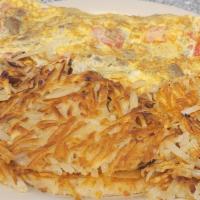 Gyro Omelette · Gyro meat, tomatoes, onions and feta cheese.