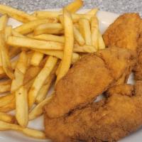 Chicken Strip Dinner (4) · with fries or hash brown