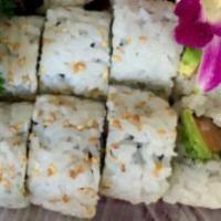 Alaskan Roll · Fresh salmon, cucumber and avocado rolled with rice and seaweed.