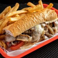 The Greek Squeeze · Hand-carved gyro served on toasted french bread with homemade tzatziki sauce, Provolone chee...