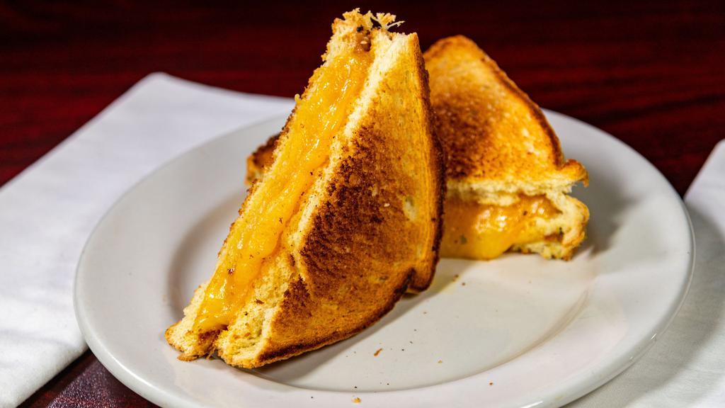 3 Cheese Grilled Cheese · Swiss, Cheddar and Jack cheeses on Texas toast. Dijonnaise on request. Add bacon for an additional charge.