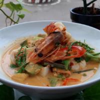 Tom Yum · Vegetarian. Hot and sour soup infused with galangal, lemongrass, and kaffir lime leaves with...