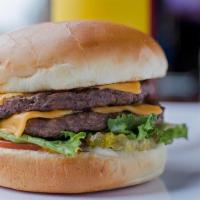 Double Cheeseburger · 2 fresh 1/4 lb Angus all beef patty served with ketchup, mustard, lettuce, onions, tomatoes,...