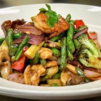 Buckeye Delight · Beef, chicken, and shrimp served with Asian vegetable and brown sauce.