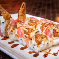 Kamikaze · Spicy. Inside; fried shrimp, spicy tuna.   Out;tuna, eel, spicy mayon, eel sauce.