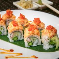 Titanic · Spicy. Inside; kani, asparagus and cucumber , out;  spicy lobster and fruit  salsa,  spicy m...