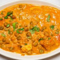Mattar Paneer · Delicious house special homemade cottage cheese cubes cooked in creamy sauce with green peas.