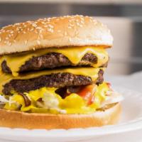 Fryerz Double Burger · Fresh burger patty topped with American cheese, lettuce, tomatoes, onions, ketchup, mustard,...