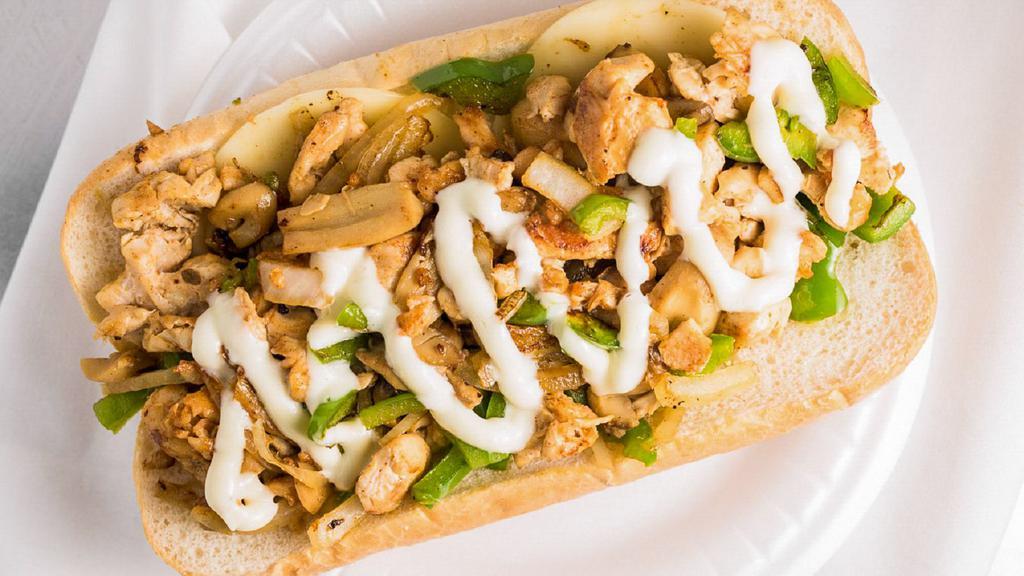 Chicken Philly Salad · Fresh greens topped with grilled chicken, tomatoes, onions, green peppers, and shredded Parmesan