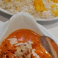 Butter Chicken With Saffron Rice (10Oz) · Natural. Halal. Calories 350. Contains milk, cashews, egg wheat. Marinated chicken breast se...