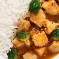 General Tso (Chicken With Fried Rice) (10Oz) · Natural. Halal. Calories 360. Seasoned chicken breast strips served in a zesty sweet sauce o...