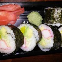 Futomaki Roll(5Pcs) · Crabmeat, avocado, cucumber egg, and Japanese oskink.